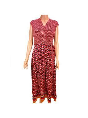 Just...Taylor Orange Red and Blue Geometric Poppy Maxi Dress NWT